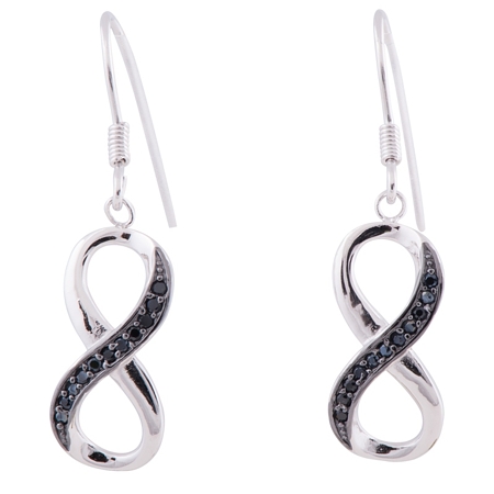 Infinity Dangles with Black CZs - Sterling Silver - Click Image to Close